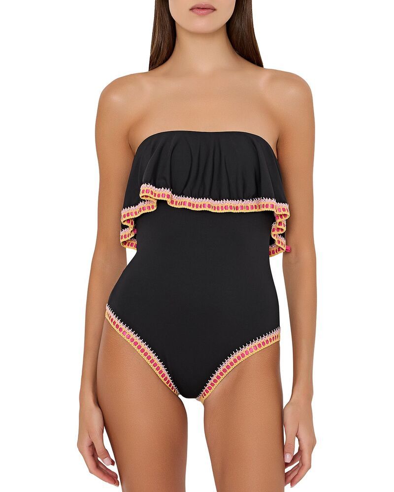 ミリー レディース 水着 上下セット フリル ストラップレス MILLY Strapless Crochet Ruffle One Piece Swimsuit Black Multi ブラック
