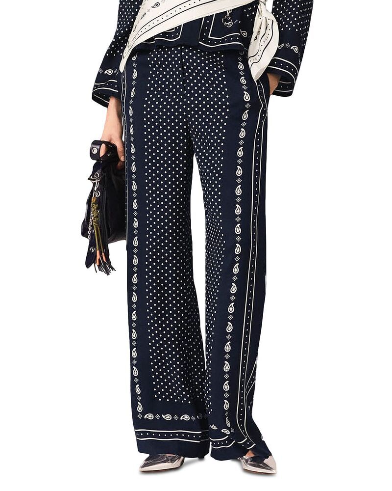 マージュ レディース ボトムス カジュアルパンツ ワイドレッグ プリント Maje Bandana Print Wide Leg Pants Navy Polka Dot Bandana Print ネイビー