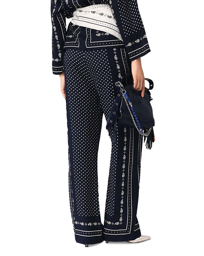 マージュ レディース ボトムス カジュアルパンツ ワイドレッグ プリント Maje Bandana Print Wide Leg Pants Navy Polka Dot Bandana Print ネイビー
