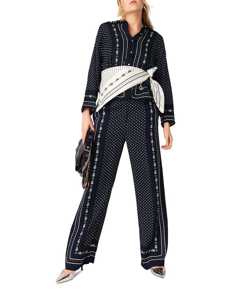マージュ レディース ボトムス カジュアルパンツ ワイドレッグ プリント Maje Bandana Print Wide Leg Pants Navy Polka Dot Bandana Print ネイビー