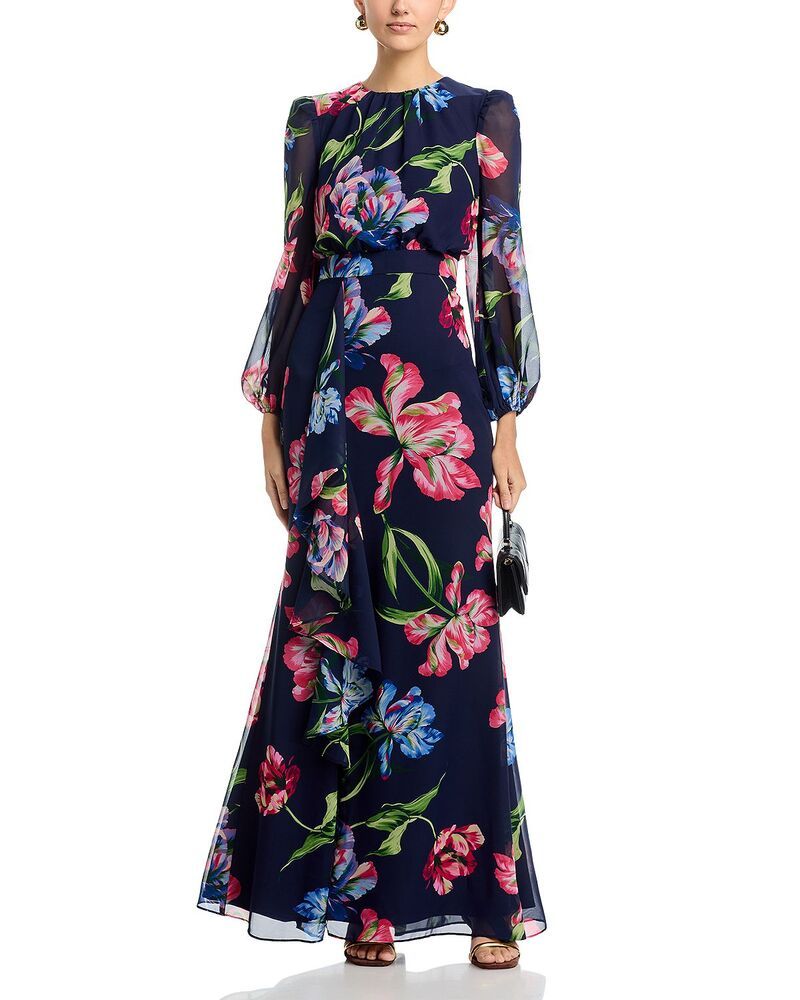 エリザジェイ レディース トップス ワンピース フリル Eliza J Long Sleeve Cascade Ruffle Dress Navy ネイビー