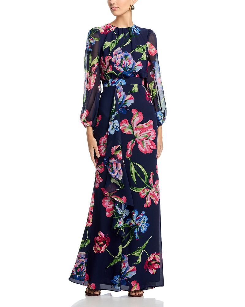 エリザジェイ レディース トップス ワンピース フリル Eliza J Long Sleeve Cascade Ruffle Dress Navy ネイビー