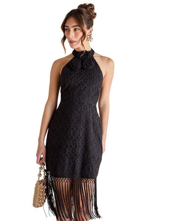 コースト レディース トップス ワンピース フリンジ ホルター Coast Broderiembellished Fringe Halter Dress Black ブラック