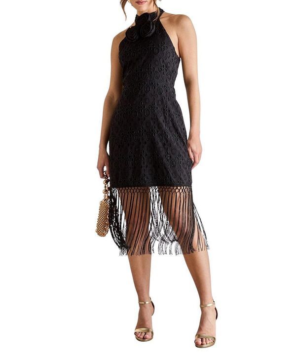 コースト レディース トップス ワンピース フリンジ ホルター Coast Broderiembellished Fringe Halter Dress Black ブラック