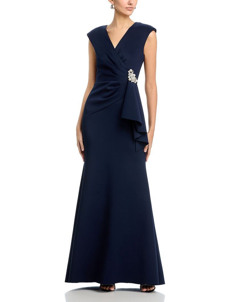 エリザジェイ レディース トップス ワンピース ドレープ Eliza J Extended Shoulder Drape Front Gownavy ネイビー