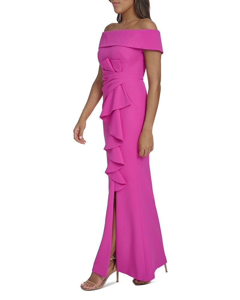エリザジェイ レディース トップス ワンピース フリル Eliza J Off The Shoulderuffle Mermaid Gown Hot Pink ピンク