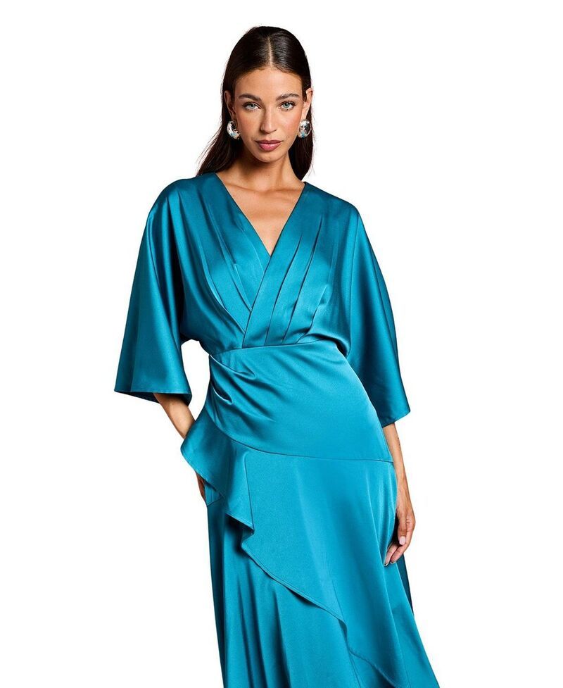 コースト レディース トップス ワンピース クレープ フリル ミディ サテン Coast Satin Crepe Ruffle Wrap Midi Dress Teal ティール