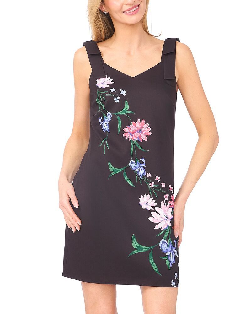 セセ レディース トップス ワンピース プリント レース CeCe Bow Straplacement Print Dress Rich Black ブラック