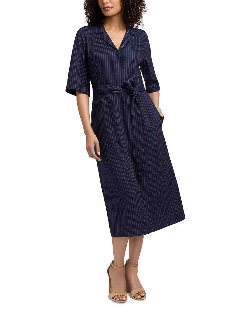 フォックスクラフト レディース トップス ワンピース Foxcroft Aniston Stripe Dress Navy White ホワイト