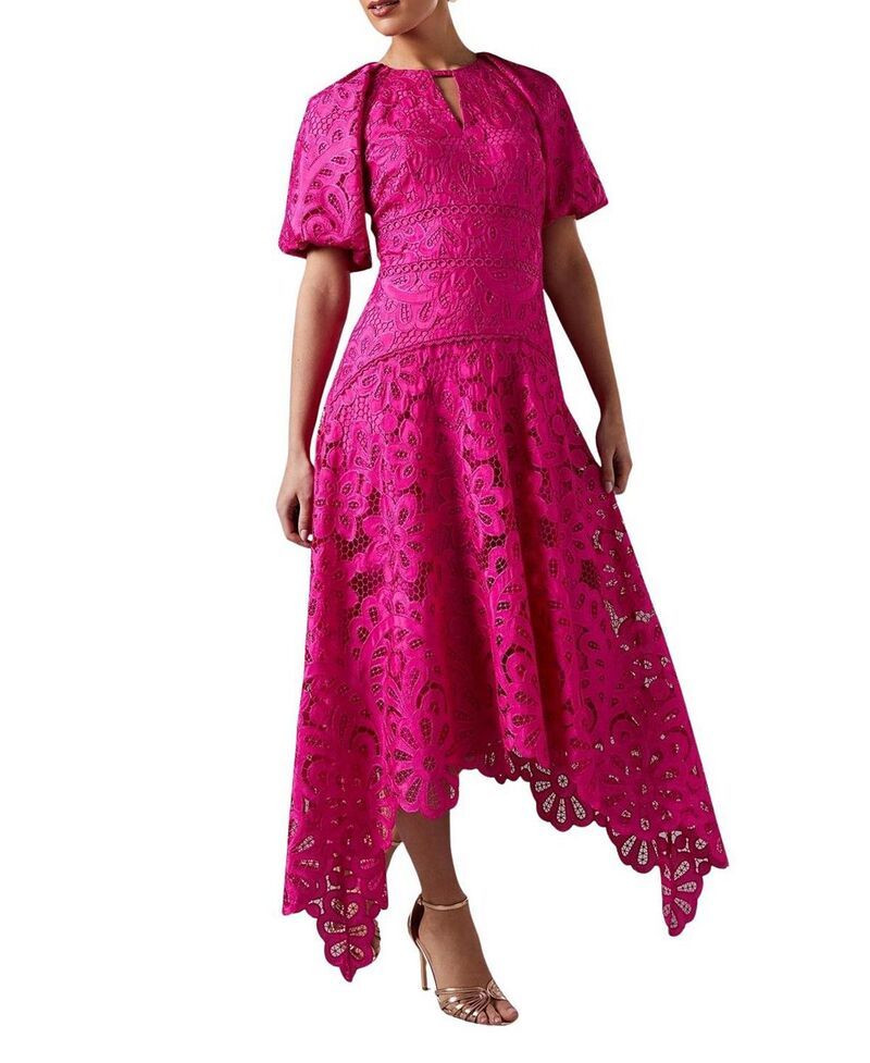 コースト レディース トップス ワンピース レース Coast Lace Hanky Hem Puff Sleeve Dress Pink ピンク