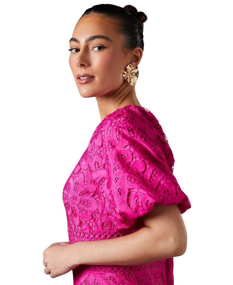 コースト レディース トップス ワンピース レース Coast Lace Hanky Hem Puff Sleeve Dress Pink ピンク