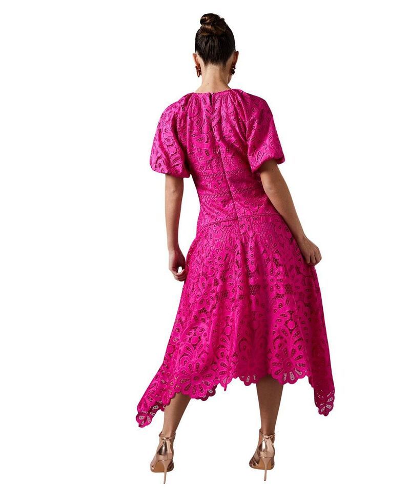 コースト レディース トップス ワンピース レース Coast Lace Hanky Hem Puff Sleeve Dress Pink ピンク