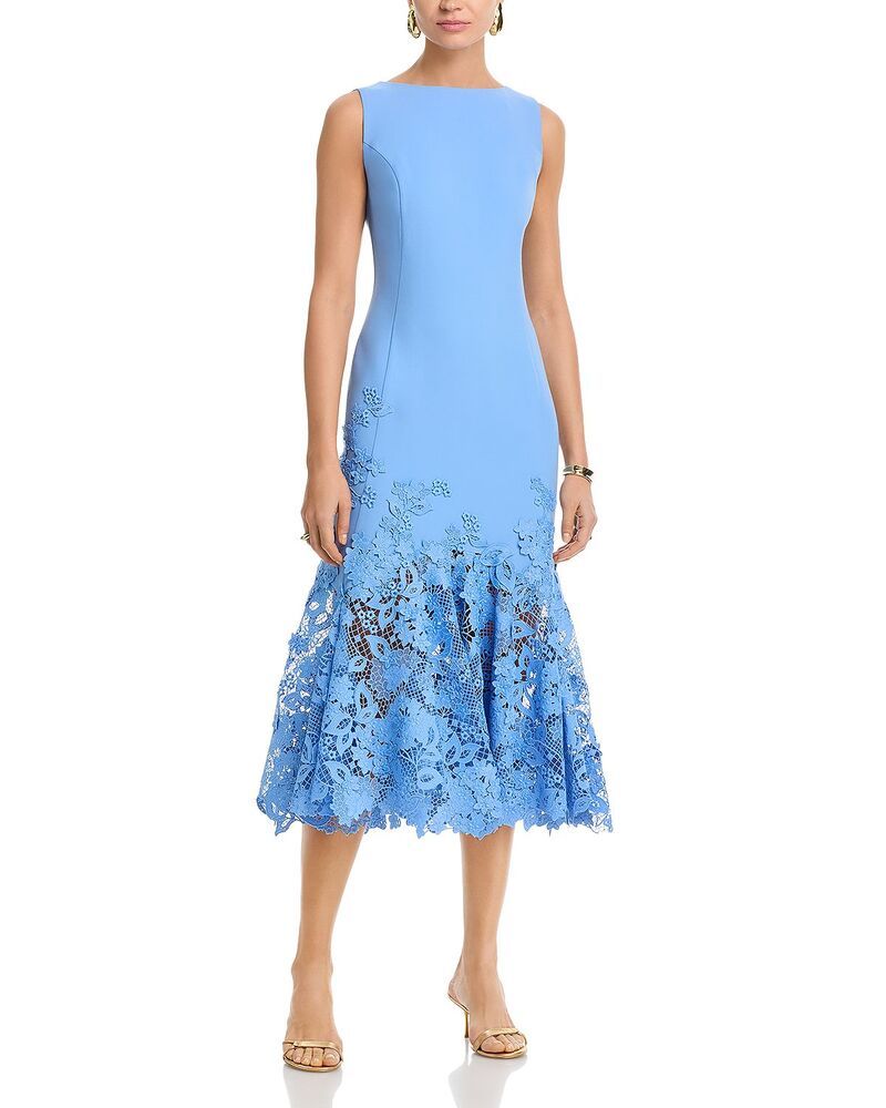 オスカー デ ラ レンタ レディース トップス ワンピース ノースリーブ Oscar de la Renta Sleeveless Porcelain Flowers Guipure Day Dress Hydrangea