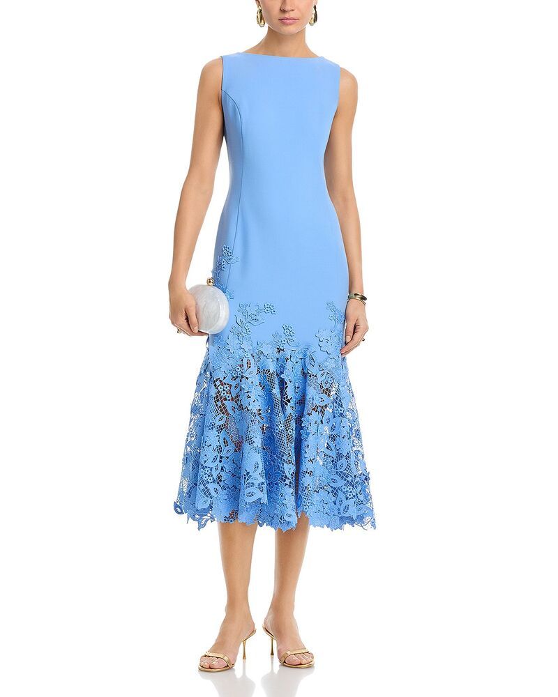 オスカー デ ラ レンタ レディース トップス ワンピース ノースリーブ Oscar de la Renta Sleeveless Porcelain Flowers Guipure Day Dress Hydrangea