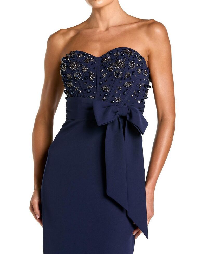 マックダガル レディース トップス ワンピース クレープ ストラップレス Mac Duggal Crepembellished Bustier Strapless Gown with Bow Midnight マックダガル レディース トップス ワンピース クレープ ストラップレス Mac Duggal Crepembellished Bustier Strapless Gown with Bow Midnight