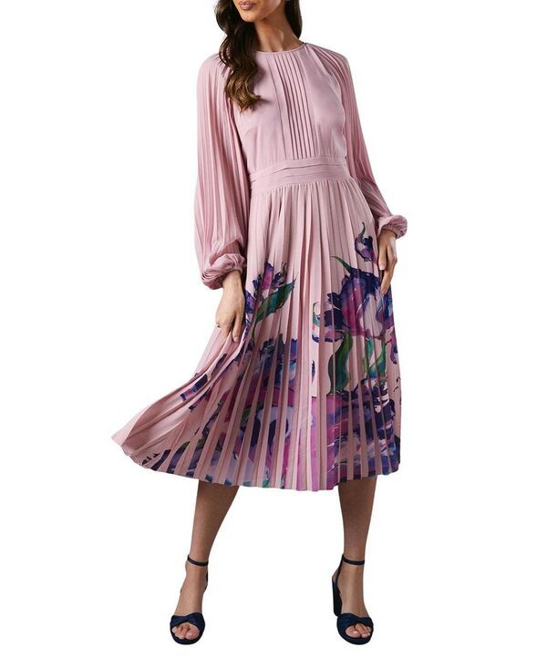 コースト レディース トップス ワンピース プリント レース Coast Placement Print Pleat Dress Pink ピンク