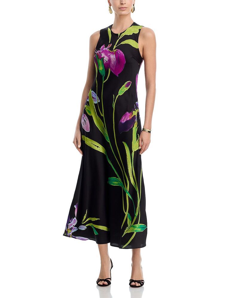 アクア レディース トップス ワンピース フラワー柄 ミディ サテン フラワー AQUA Floral Satin Midi Dress Exclusive Black Multi ブラック