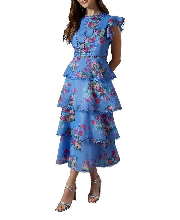 コースト レディース トップス ワンピース ティアード レーストリム ミディ レース Coast Lace Trim Tiered Organza Midi Dress Blue ブルー