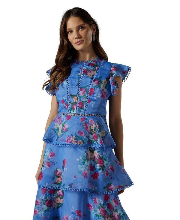 コースト レディース トップス ワンピース ティアード レーストリム ミディ レース Coast Lace Trim Tiered Organza Midi Dress Blue ブルー