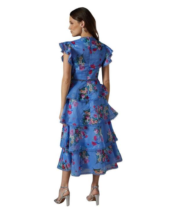 コースト レディース トップス ワンピース ティアード レーストリム ミディ レース Coast Lace Trim Tiered Organza Midi Dress Blue ブルー