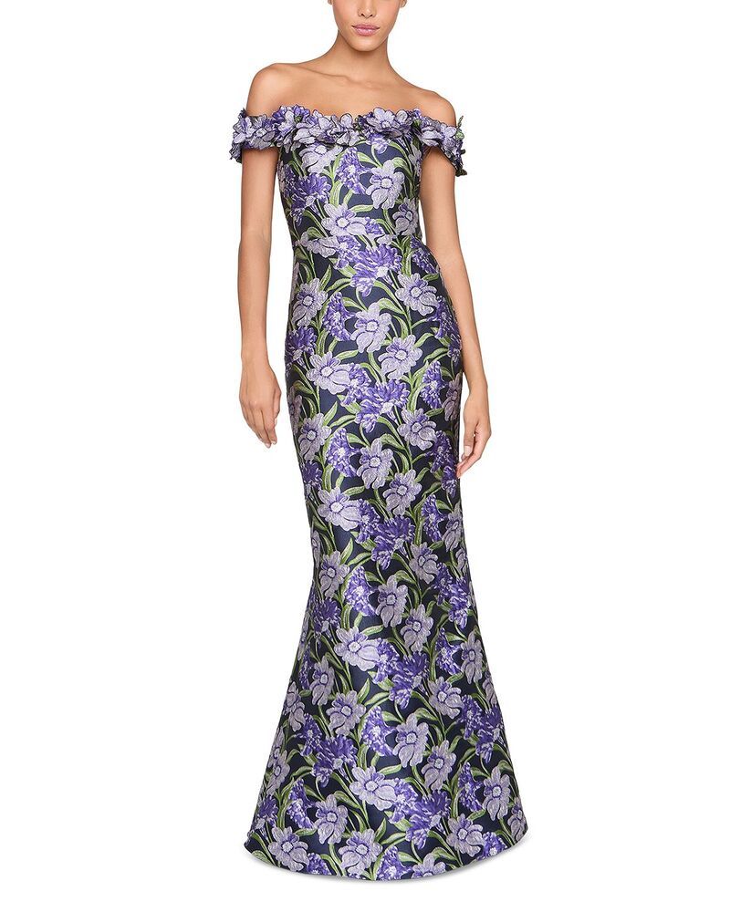 セイア レディース トップス ワンピース Theia Olyssia Off the Shoulder Gown Iris Bloom
