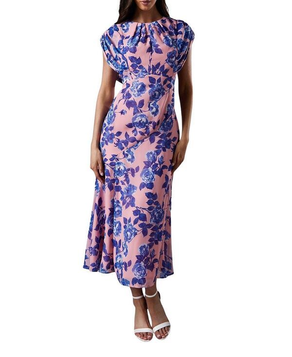 コースト レディース トップス ワンピース シフォン フラワー柄 ミディ キャップ フラワー Coast Cap Sleeve Floral Chiffon Midi Dress Nude