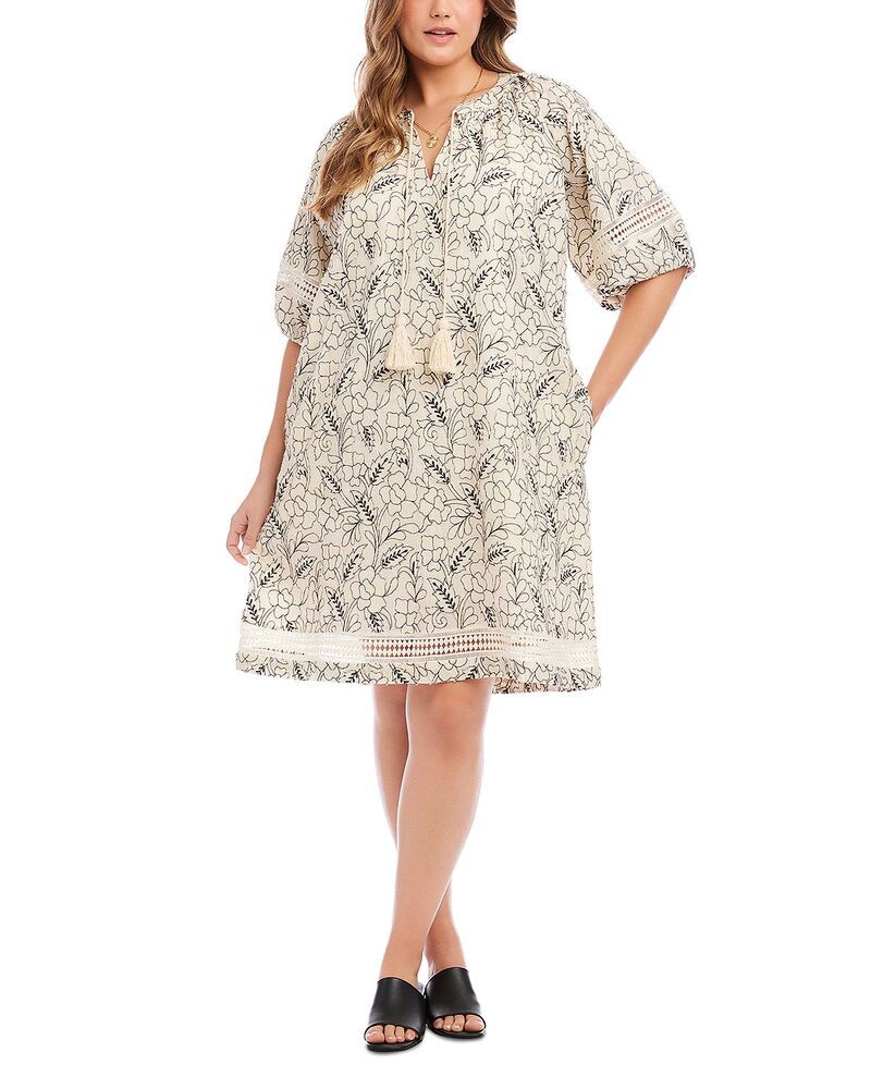 カレンケーン レディース トップス ワンピース プラスサイズ Karen Kane Plusize Puff Sleeve Tassel Dress Cream クリーム