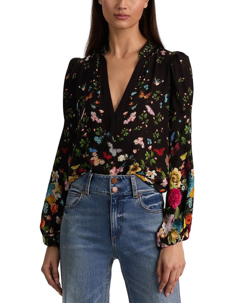 アリスアンドオリビア レディース トップス シャツ ブラウス Alice and Olivia Helen Blouson Sleeve Blouse Solar Strength Black ブラック