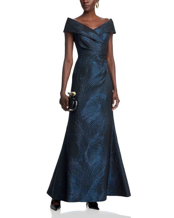テリジョンバイリッキーフリーマン レディース トップス ワンピース トール Teri Jon by Rickie Freeman Metallic Jacquard Wavy Pattern Portrait Gown RoyalBlack ブラック テリジョンバイリッキーフリーマン レディース トップス ワンピース トール Teri Jon by Rickie Freeman Metallic Jacquard Wavy Pattern Portrait Gown RoyalBlack ブラック
