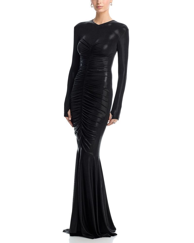 ノーマカマリ レディース トップス ワンピース Norma Kamali Shirred Front Fishtail Gown Black ブラック