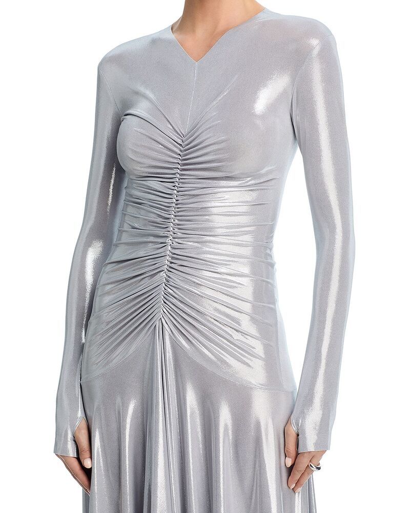 ノーマカマリ レディース トップス ワンピース Norma Kamali Shirred Front Flared Gown Silver シルバー