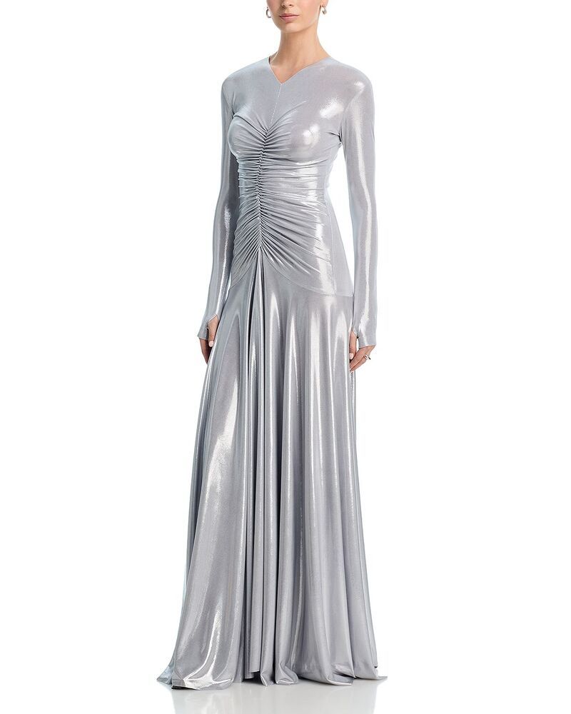 ノーマカマリ レディース トップス ワンピース Norma Kamali Shirred Front Flared Gown Silver シルバー