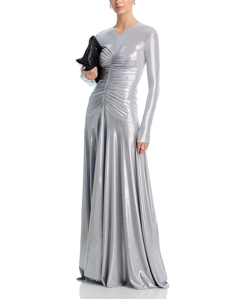 ノーマカマリ レディース トップス ワンピース Norma Kamali Shirred Front Flared Gown Silver シルバー
