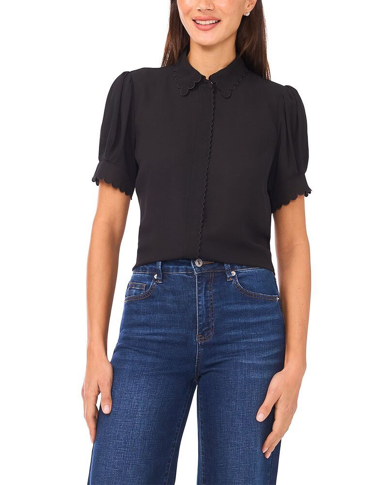 セセ レディース トップス シャツ ブラウス CeCe Puffed Sleeve Scallopedge Blouse Rich Black ブラック