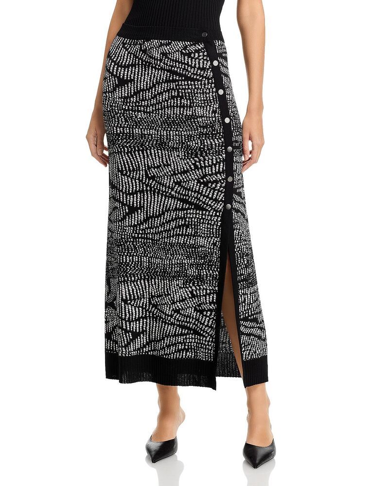 ミソック レディース ボトムスカート アニマル柄 プリント ニット Misook Abstract Animal Print Soft Knit Straight Skirt BlackWhite ホワイト