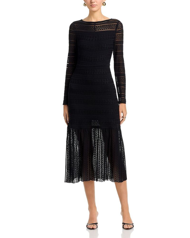 ミソック レディース トップス ワンピース ミディ レース Misook Boat Neck Lace Midi Dress Black ブラック
