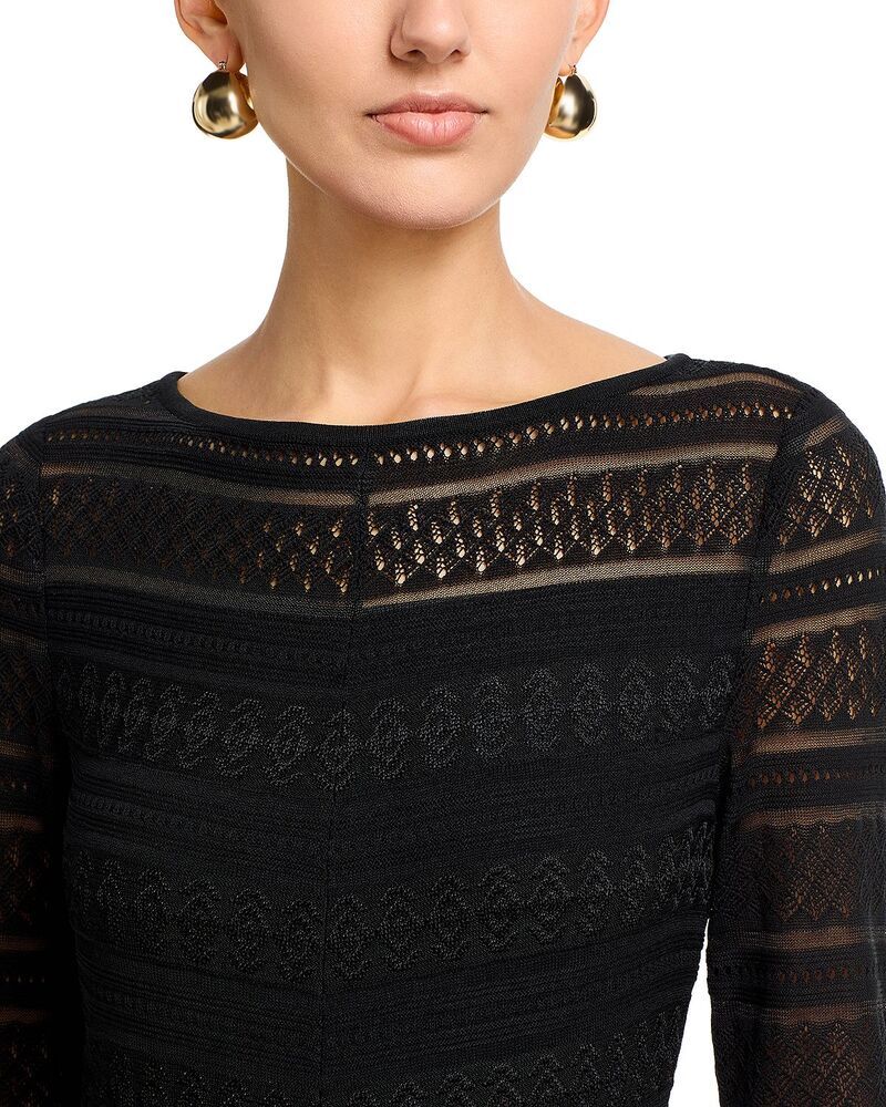 ミソック レディース トップス ワンピース ミディ レース Misook Boat Neck Lace Midi Dress Black ブラック