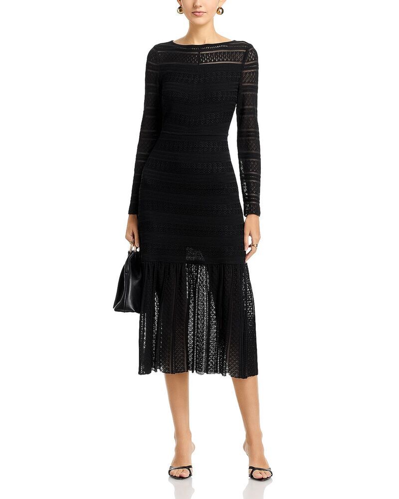 ミソック レディース トップス ワンピース ミディ レース Misook Boat Neck Lace Midi Dress Black ブラック