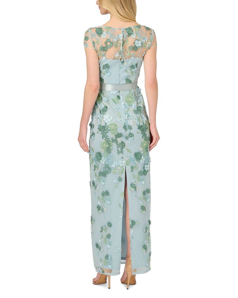 アドリアナ パペル レディース トップス ワンピース 刺繍 Adrianna Papell Embroidered Belted Gown Sage セージ