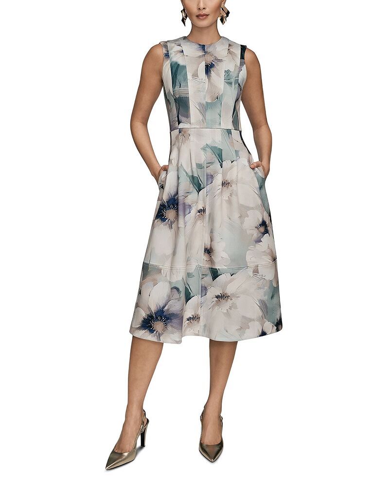 ダナキャラン レディース トップス ワンピース フラワー柄 ミディ ノースリーブ フラワー Donna Karan Sleeveless Watercolor Floral Midi Dress Laurel Multi マルチカラー