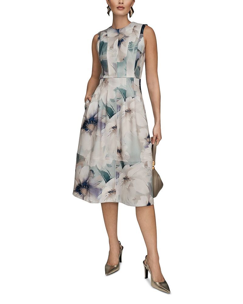ダナキャラン レディース トップス ワンピース フラワー柄 ミディ ノースリーブ フラワー Donna Karan Sleeveless Watercolor Floral Midi Dress Laurel Multi マルチカラー