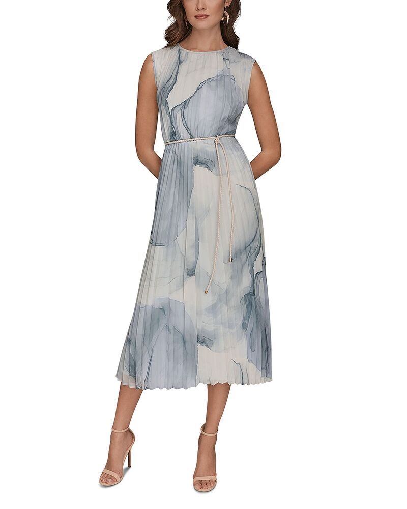 ダナキャラン レディース トップス ワンピース プリーツ ミディ ノースリーブ Donna Karan Sleeveless Pleated Midi Dress Dusk Muli