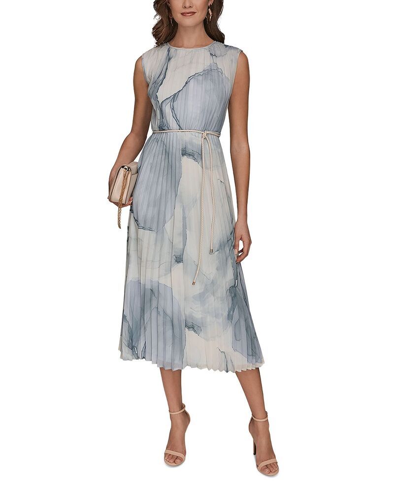 ダナキャラン レディース トップス ワンピース プリーツ ミディ ノースリーブ Donna Karan Sleeveless Pleated Midi Dress Dusk Muli