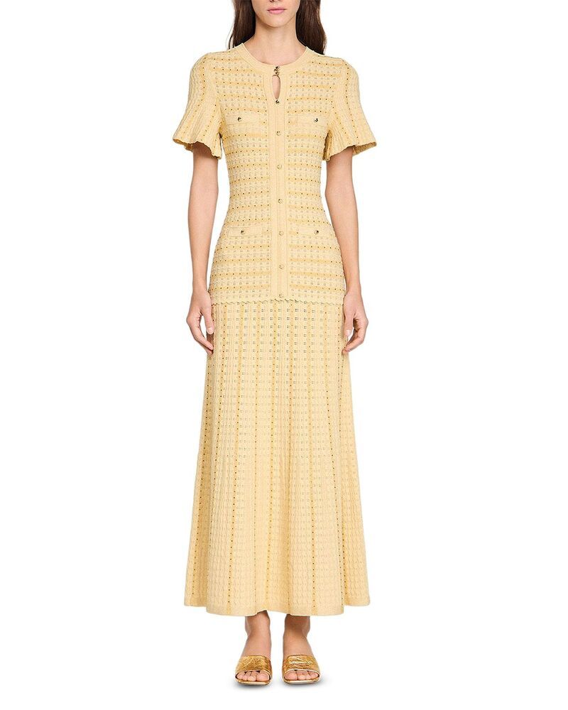 サンドロ レディース トップス ワンピース ニット マキシ Sandro Rhinestone Knit Maxi Dress Gold ゴールド