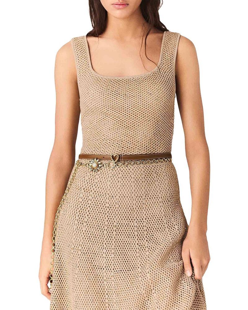 マージュ レディース トップス ワンピース ミディ ニット Maje Rhinestone Knit Midi Dress Nude