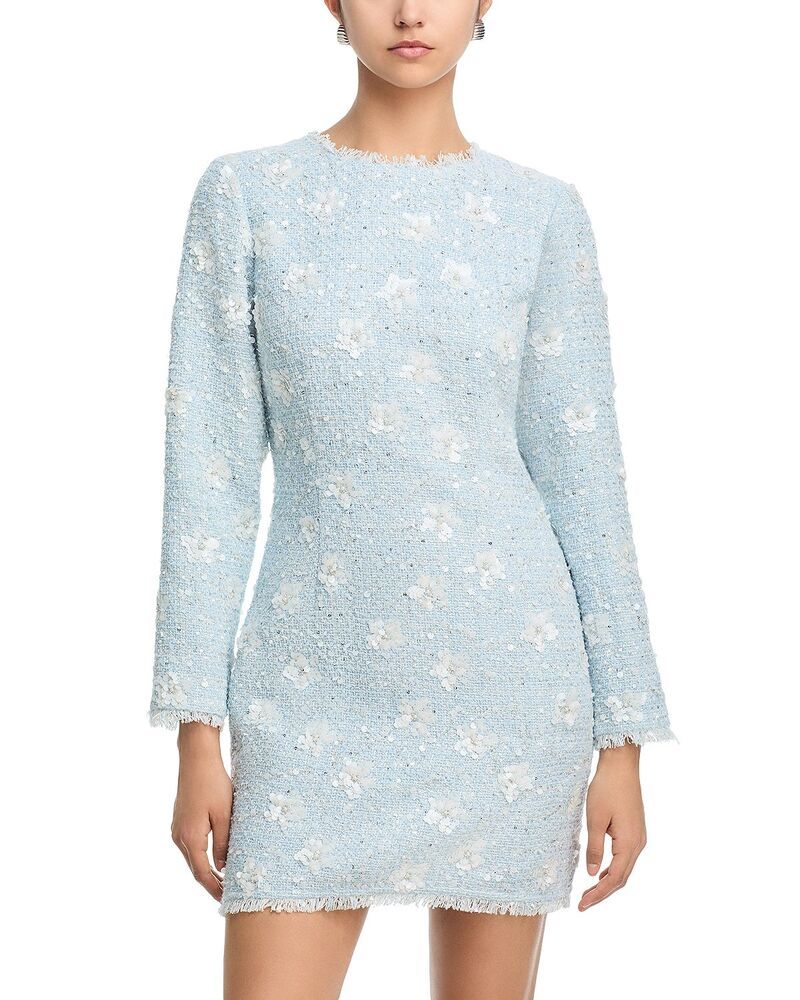 アクア レディース トップス ワンピース ミニ ツイード スパンコール AQUA Sequin Tweed Mini Long Sleeve Dress Exclusive Sky Blue ブルー
