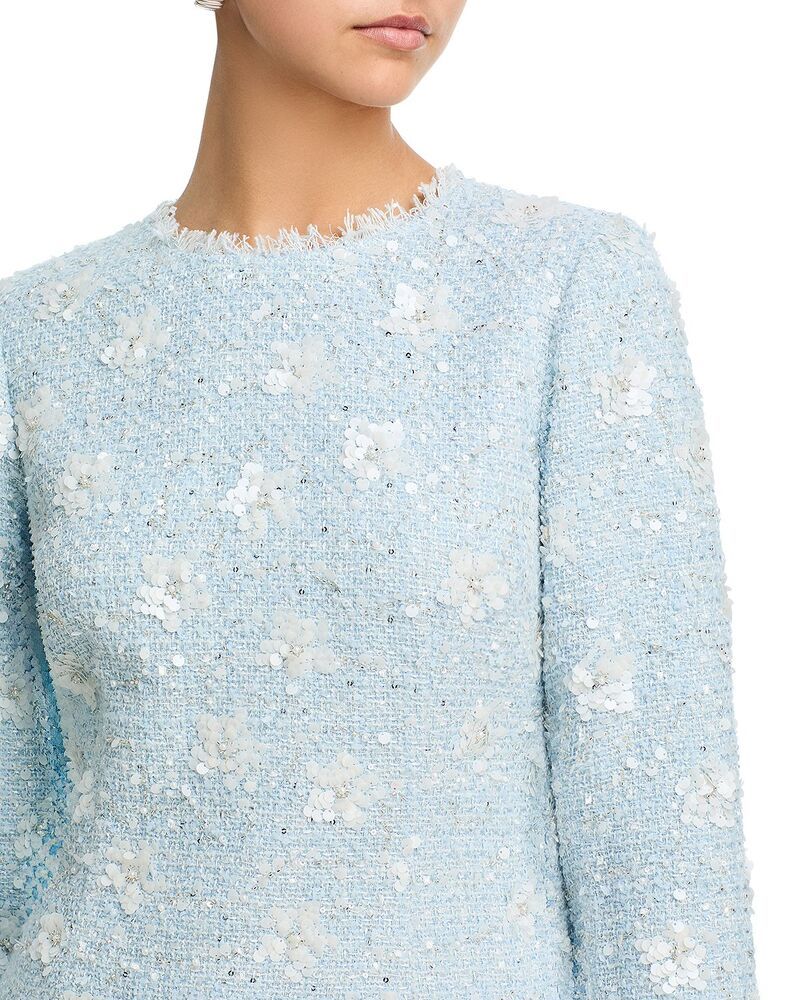 アクア レディース トップス ワンピース ミニ ツイード スパンコール AQUA Sequin Tweed Mini Long Sleeve Dress Exclusive Sky Blue ブルー