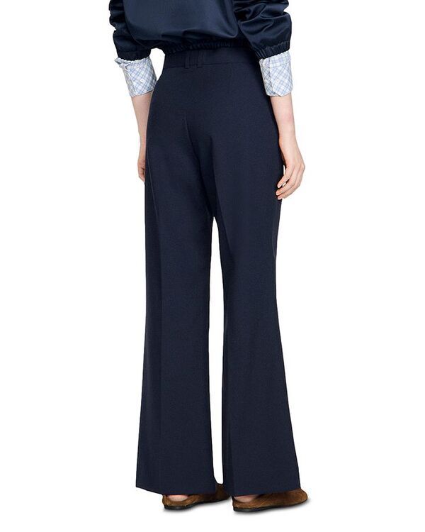 サンドロ レディース ボトムス カジュアルパンツ ワイドレッグ ウール Sandro Lionel Straight Wide Leg Wool Blend Trousers Navy Blue ネイビー