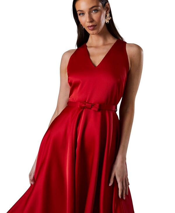 コースト レディース トップス ワンピース Vネック ミディ スカート Coast Bow Trim VNeck Volume Skirt Midi Dress Red レッド コースト レディース トップス ワンピース Vネック ミディ スカート Coast Bow Trim VNeck Volume Skirt Midi Dress Red レッド