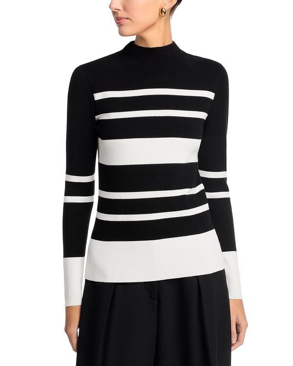 エリータハリ レディース アウター ニット・セーター Elie Tahari The Clio Sweater NoirSky White Stripes ホワイト